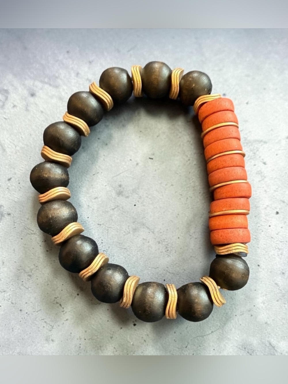 Plunder Black Bead Bracelet with Burnt Orange Disks